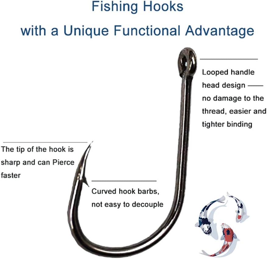 300PCS Small High-Carbon Steel Barbed Fishing Hooks with Holes, 10 Specifications of Fishing Hooks, Portable Boxed Hooks, Powerful Hooks That Can Adapt to Various Fishing Environments