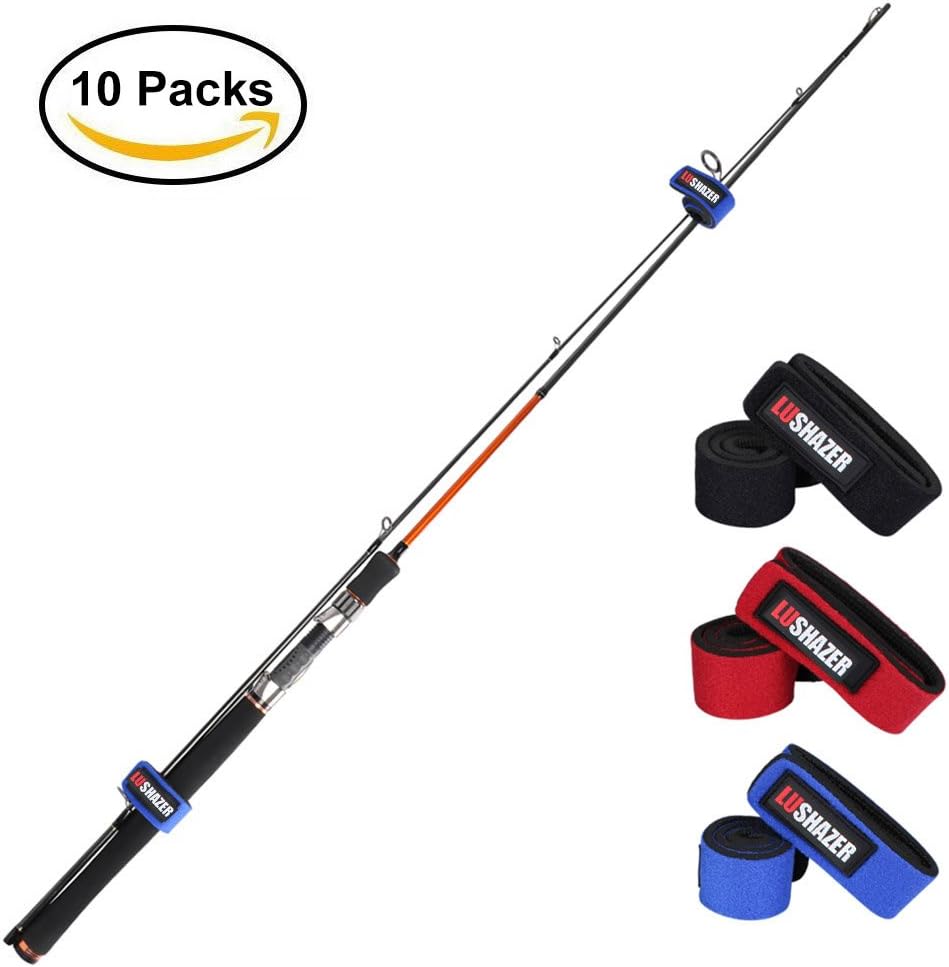 Fishing Rods Belt Stretchy Straps Tackle Ties Cable Holders Fit for Casting Rods, Spinning and Fly (5 Color, 10 pcs)