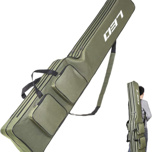 LEOFISHING Fishing Tackle Storage Bag 130cm/4.27ft Portable Fishing Rod Reel Organizer Fishing Pole Gear Tool Cases Carrier Two Layer Durable Oxford Large Capacity Travel Fishing Cover Bag 5 Color (Green)