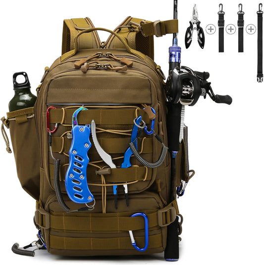 Fishing Tackle Backpack Storage Bag, Outdoor Shoulder Backpack, Fishing Gear Bags with Rod Holder and Fishing Plier