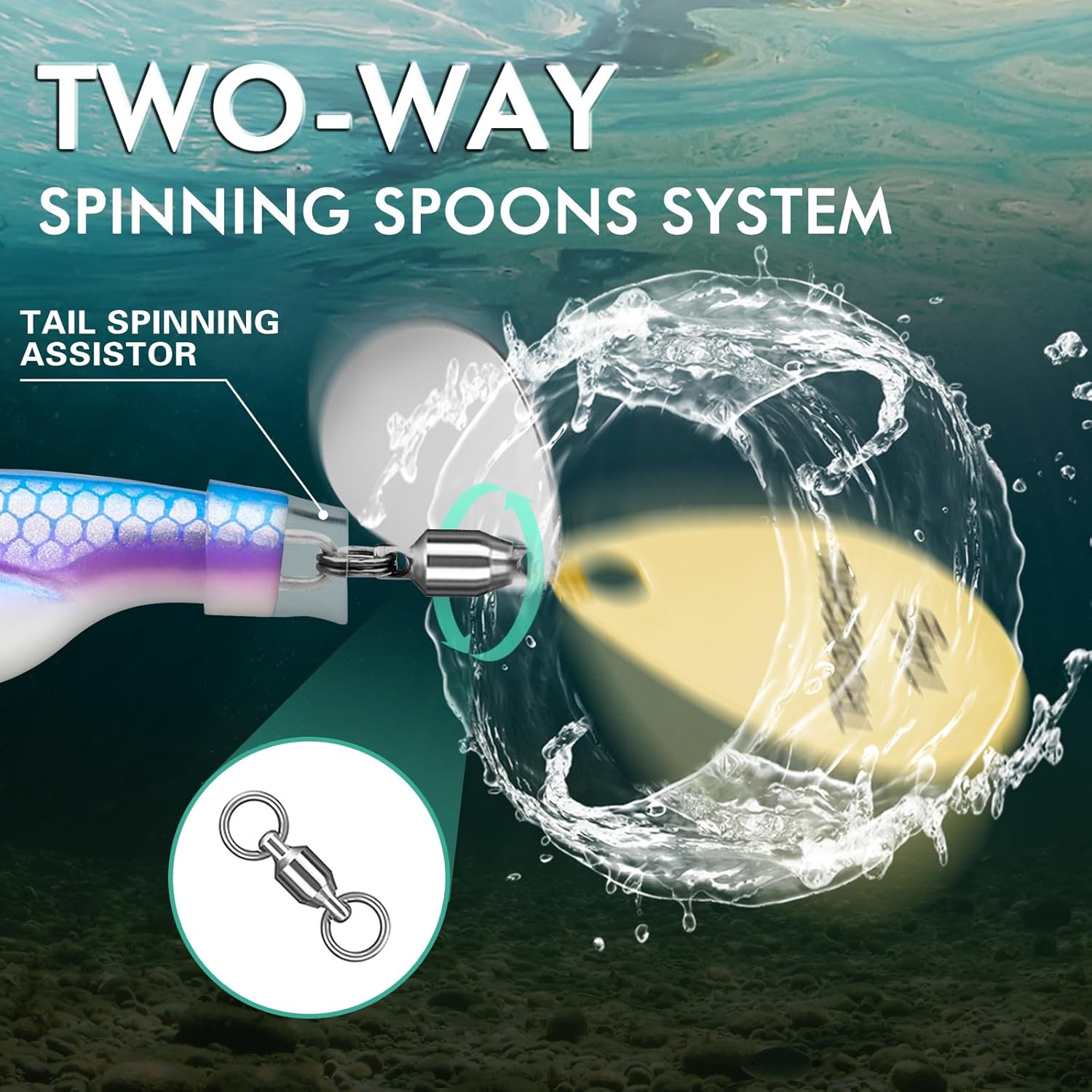 TRUSCEND Swimming or Jigging Fishing Spinners with Two-Way Spinning Spoons System, Rooster Tail Fishing Lures with Flash Copper Body & Blade, Freshwater and Saltwater Blade Bait for Bass Walleye Trout