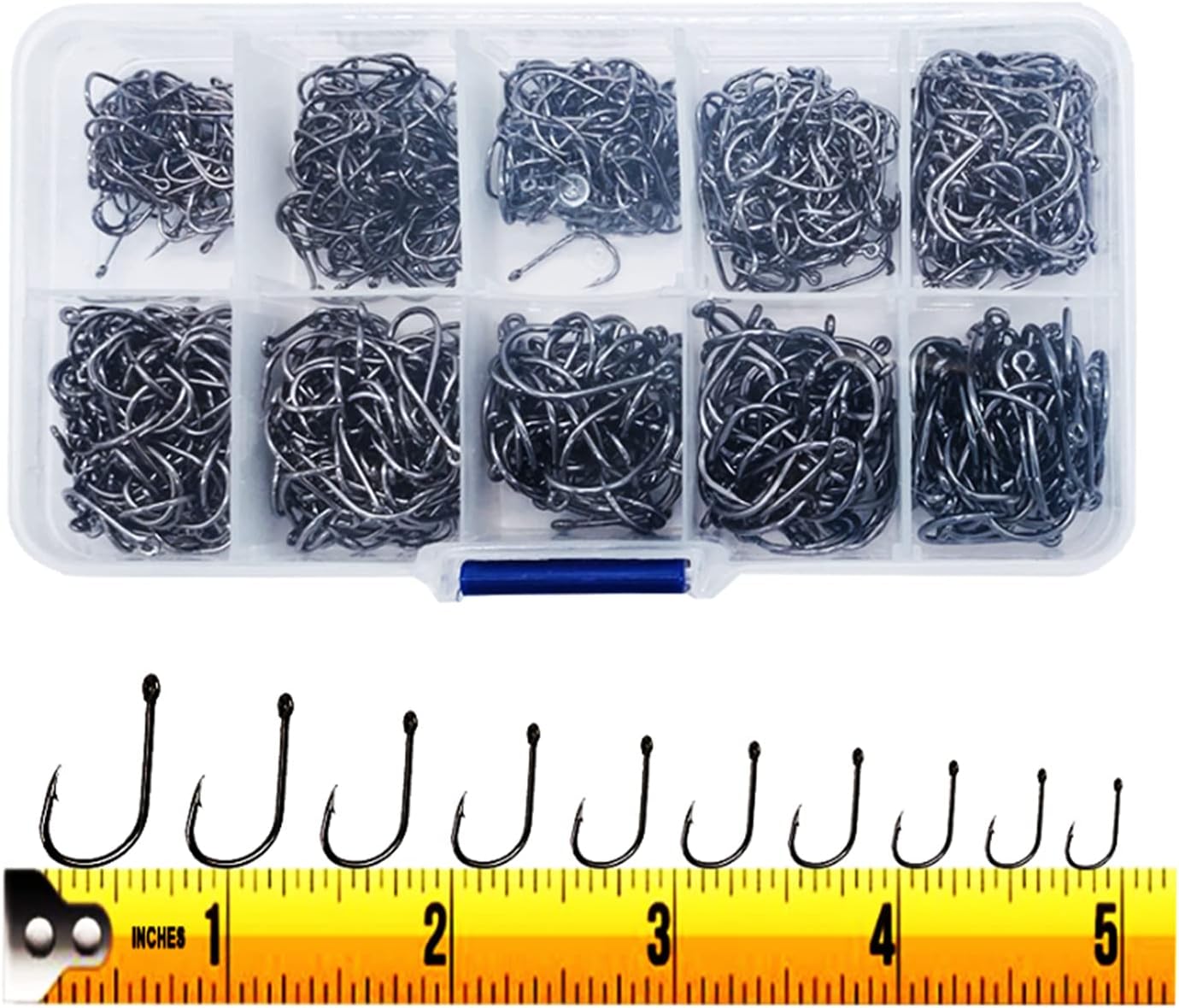 300PCS Small High-Carbon Steel Barbed Fishing Hooks with Holes, 10 Specifications of Fishing Hooks, Portable Boxed Hooks, Powerful Hooks That Can Adapt to Various Fishing Environments
