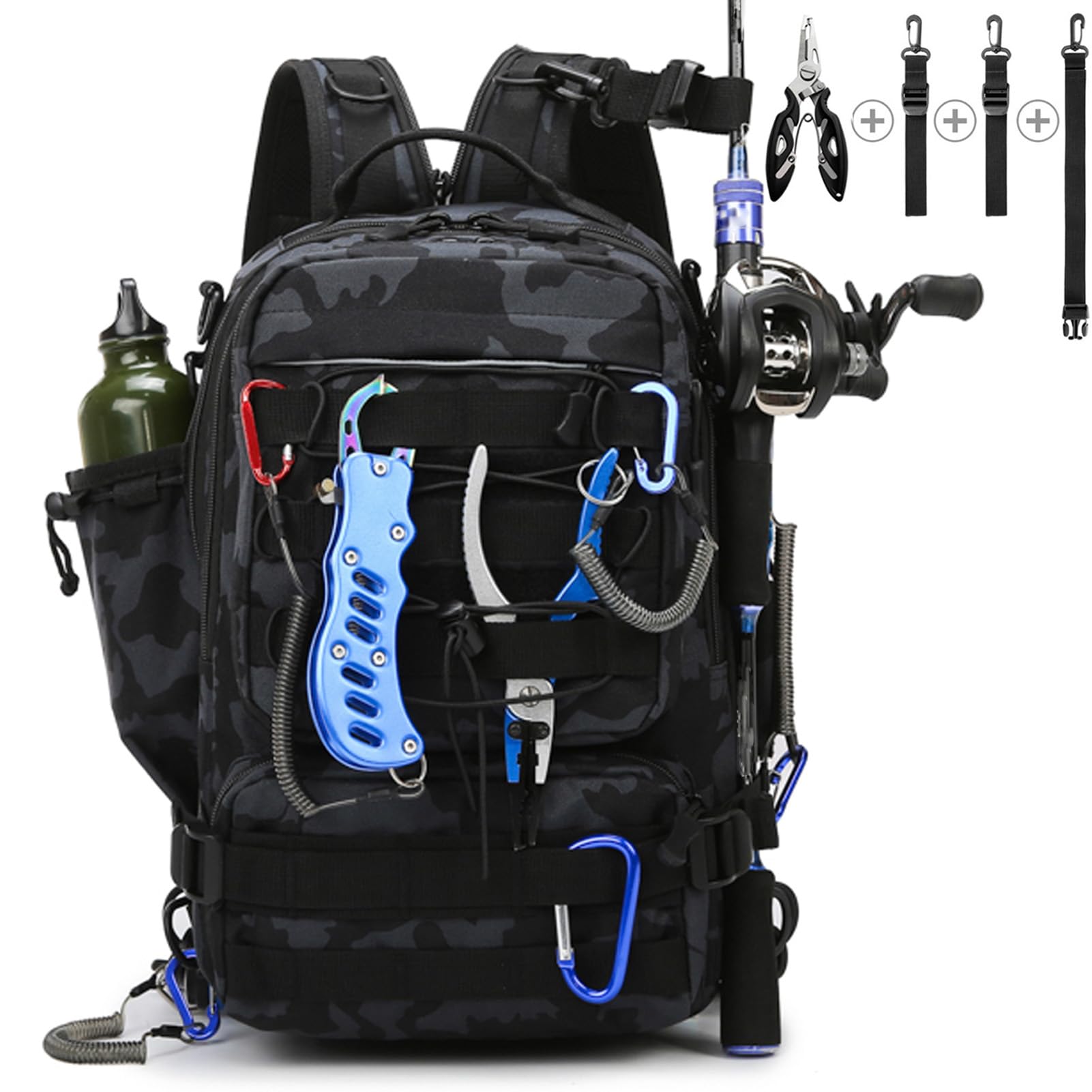 Fishing Tackle Backpack Storage Bag, Outdoor Shoulder Backpack, Fishing Gear Bags with Rod Holder and Fishing Plier