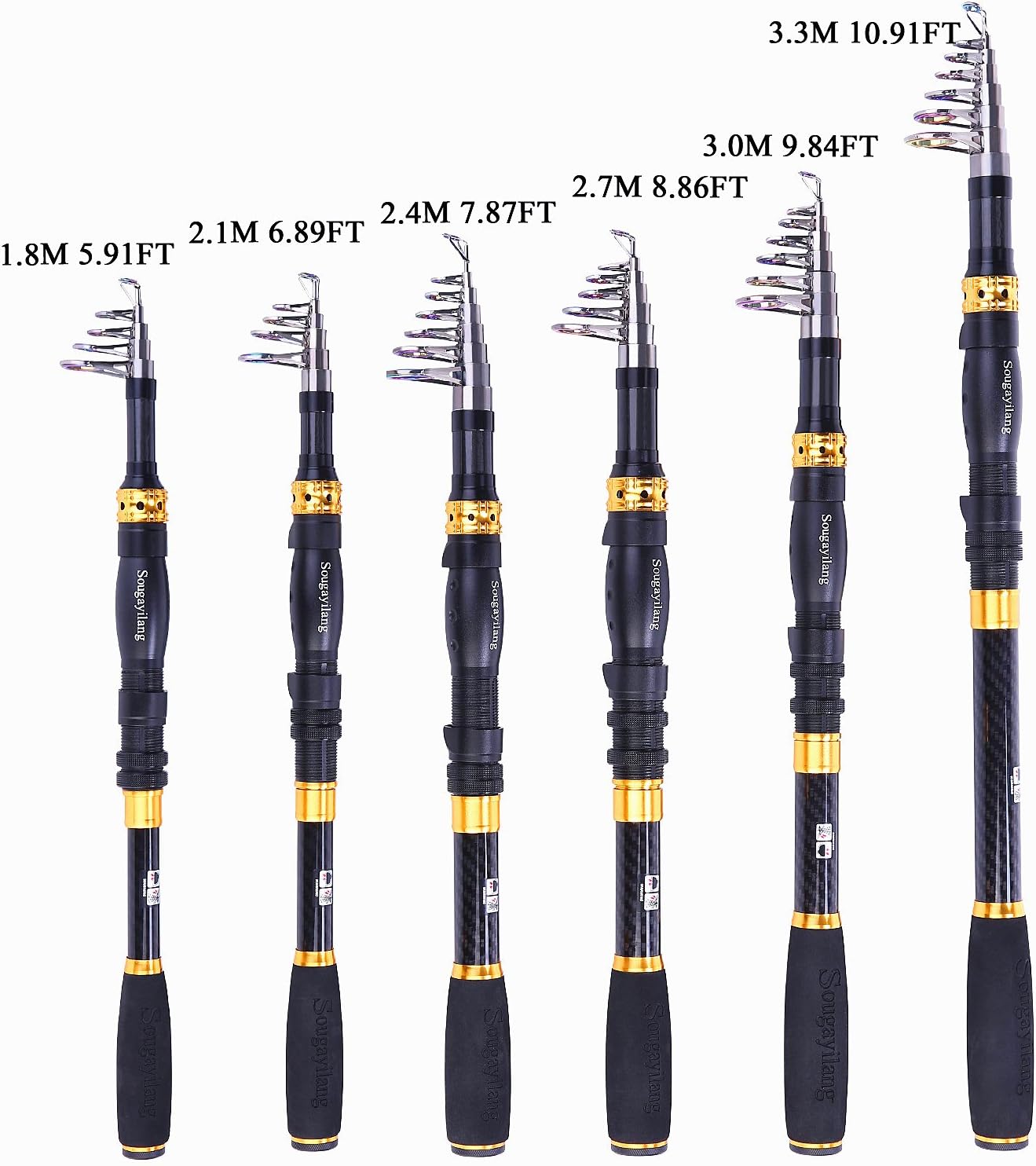 Sougayilang Telescopic Fishing Rod - 24 Ton Carbon Fiber Ultralight Fishing Pole with CNC Reel Seat, Portable Retractable Handle, Stainless Steel Guides for Bass Salmon Trout Fishing