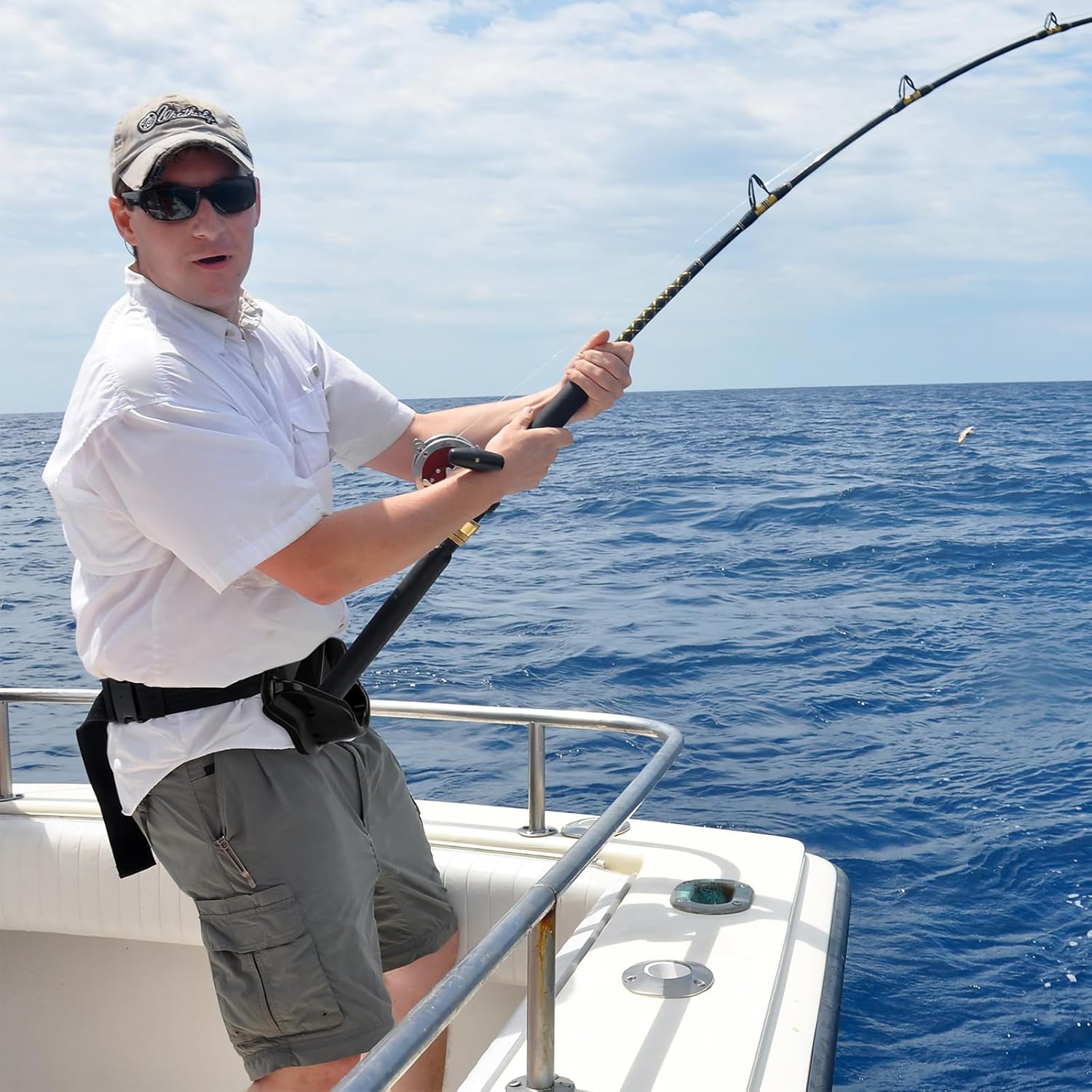 SANLIKE Fishing Belt 2PCS Adjustable Fishing Fighting Hook Remover Set Deep Sea Gear, Tackle Boat Fishing Rod Belt Holder