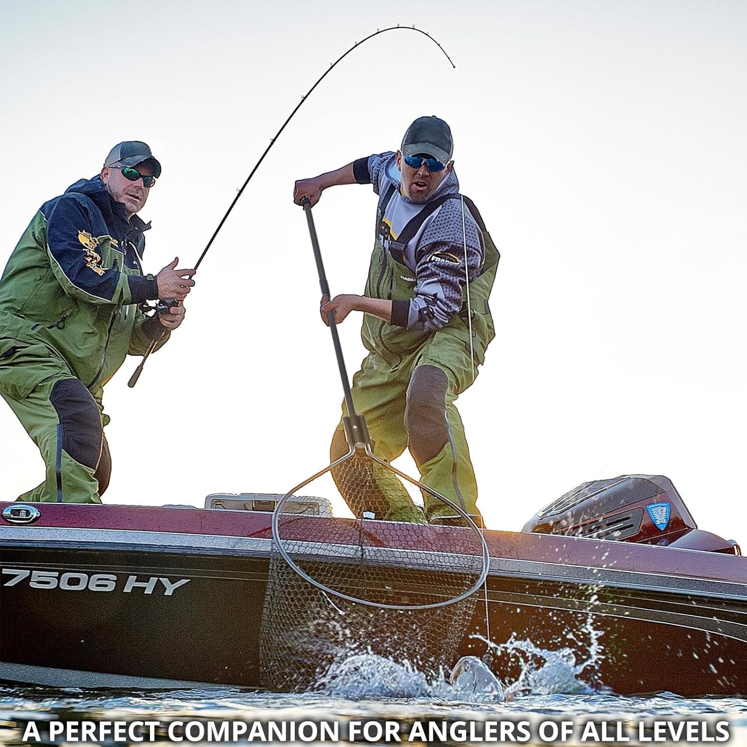 High Strength Large Landing Net - Fishing Net with Telescoping Handle and Soft Rubber Netting, Kayak/Fly Fishing Net - Length: 60″, Depth: 19.5″, Hoop: 23″ x 18″, Suitable for 1 & 2 Handed Use