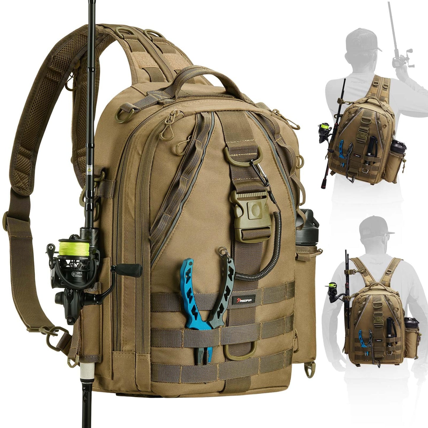 Piscifun Fishing Tackle Backpack with Rod & Gear Holder, Lightweight Outdoor Water-Resistant Fishing Shoulder Storage Bag