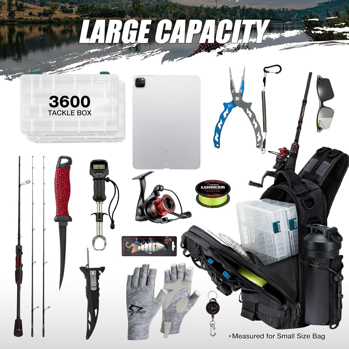 Piscifun Fishing Tackle Backpack with Rod & Gear Holder, Lightweight Outdoor Water-Resistant Fishing Shoulder Storage Bag