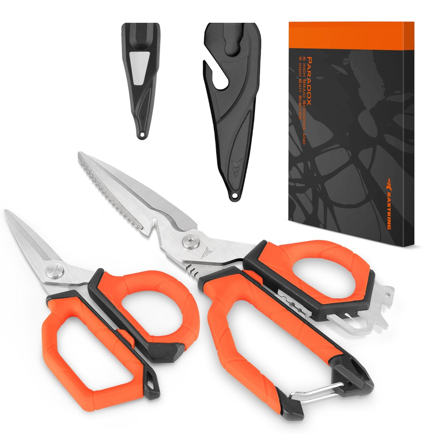 KastKing Paradox 4.5-Inch Fishing Scissors, Stainless Steel Precision Fishing Line Cutters With Non-Slip Grip, Protective Sheath, and Neck Lanyard, Small Scissors for Braided Fishing Line