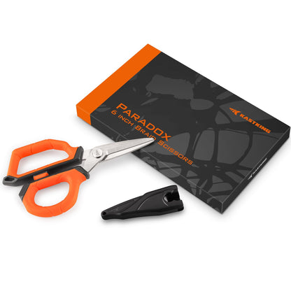 KastKing Paradox 4.5-Inch Fishing Scissors, Stainless Steel Precision Fishing Line Cutters With Non-Slip Grip, Protective Sheath, and Neck Lanyard, Small Scissors for Braided Fishing Line