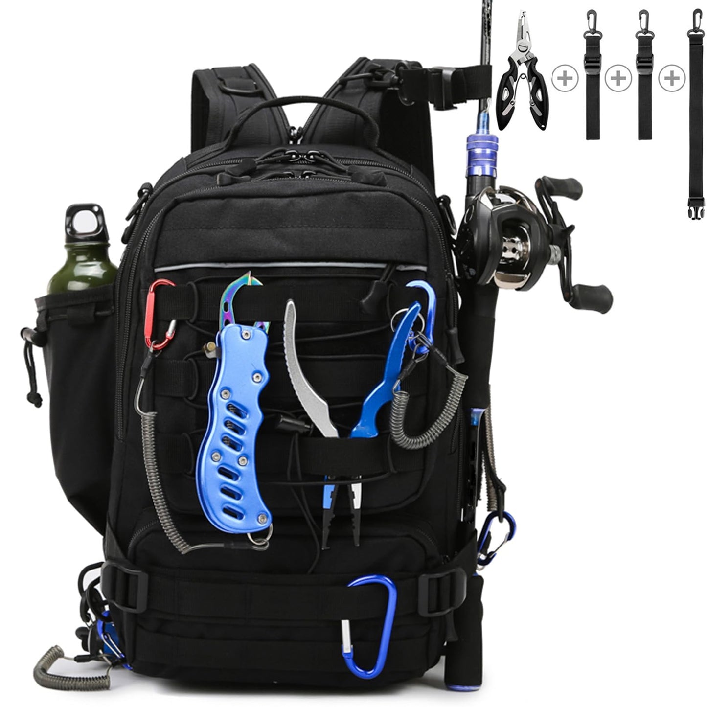 Fishing Tackle Backpack Storage Bag, Outdoor Shoulder Backpack, Fishing Gear Bags with Rod Holder and Fishing Plier