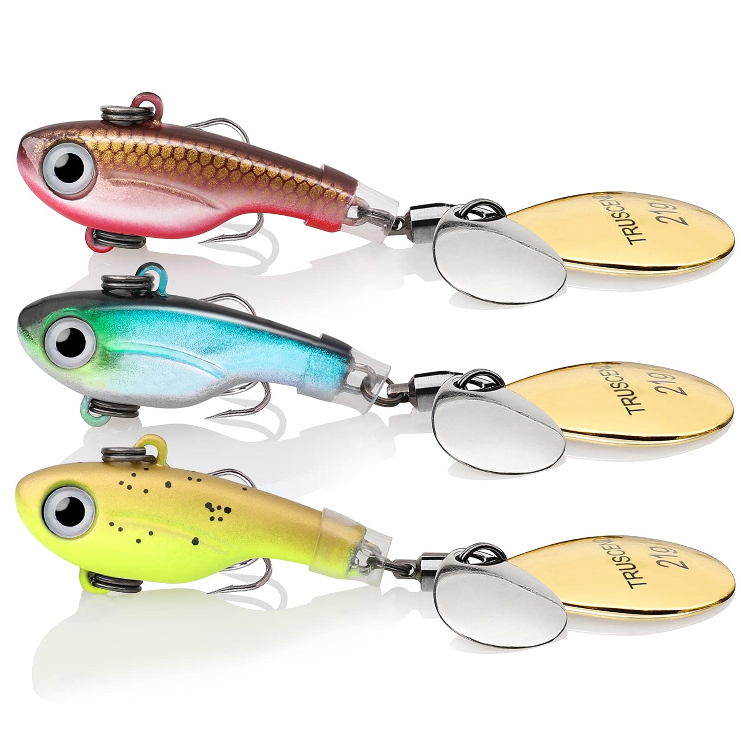 TRUSCEND Swimming or Jigging Fishing Spinners with Two-Way Spinning Spoons System, Rooster Tail Fishing Lures with Flash Copper Body & Blade, Freshwater and Saltwater Blade Bait for Bass Walleye Trout