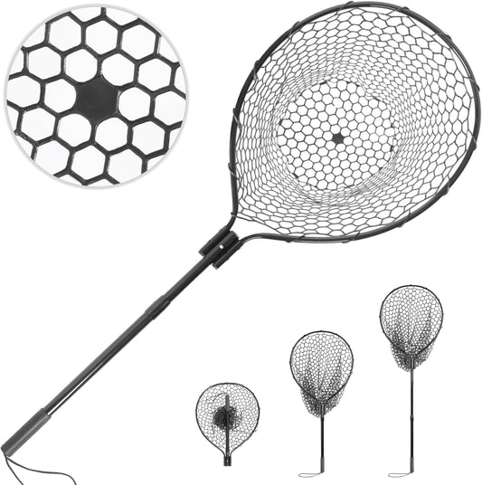 High Strength Large Landing Net - Fishing Net with Telescoping Handle and Soft Rubber Netting, Kayak/Fly Fishing Net - Length: 60″, Depth: 19.5″, Hoop: 23″ x 18″, Suitable for 1 & 2 Handed Use
