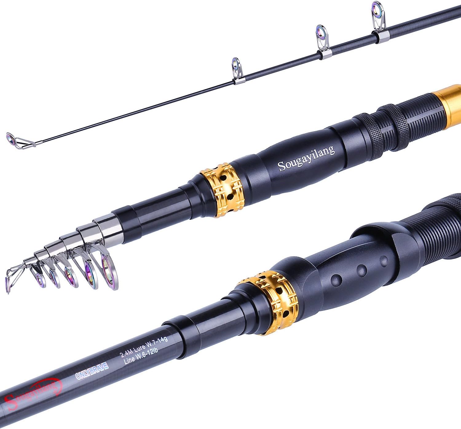 Sougayilang Telescopic Fishing Rod - 24 Ton Carbon Fiber Ultralight Fishing Pole with CNC Reel Seat, Portable Retractable Handle, Stainless Steel Guides for Bass Salmon Trout Fishing