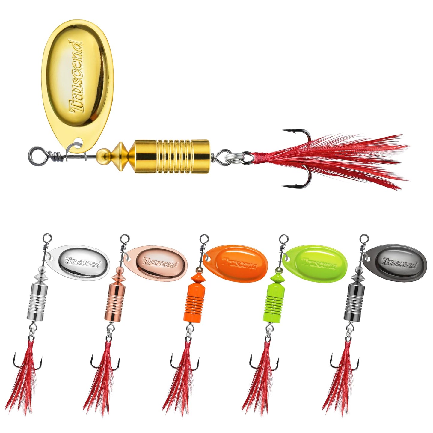 TRUSCEND Swimming or Jigging Fishing Spinners with Two-Way Spinning Spoons System, Rooster Tail Fishing Lures with Flash Copper Body & Blade, Freshwater and Saltwater Blade Bait for Bass Walleye Trout