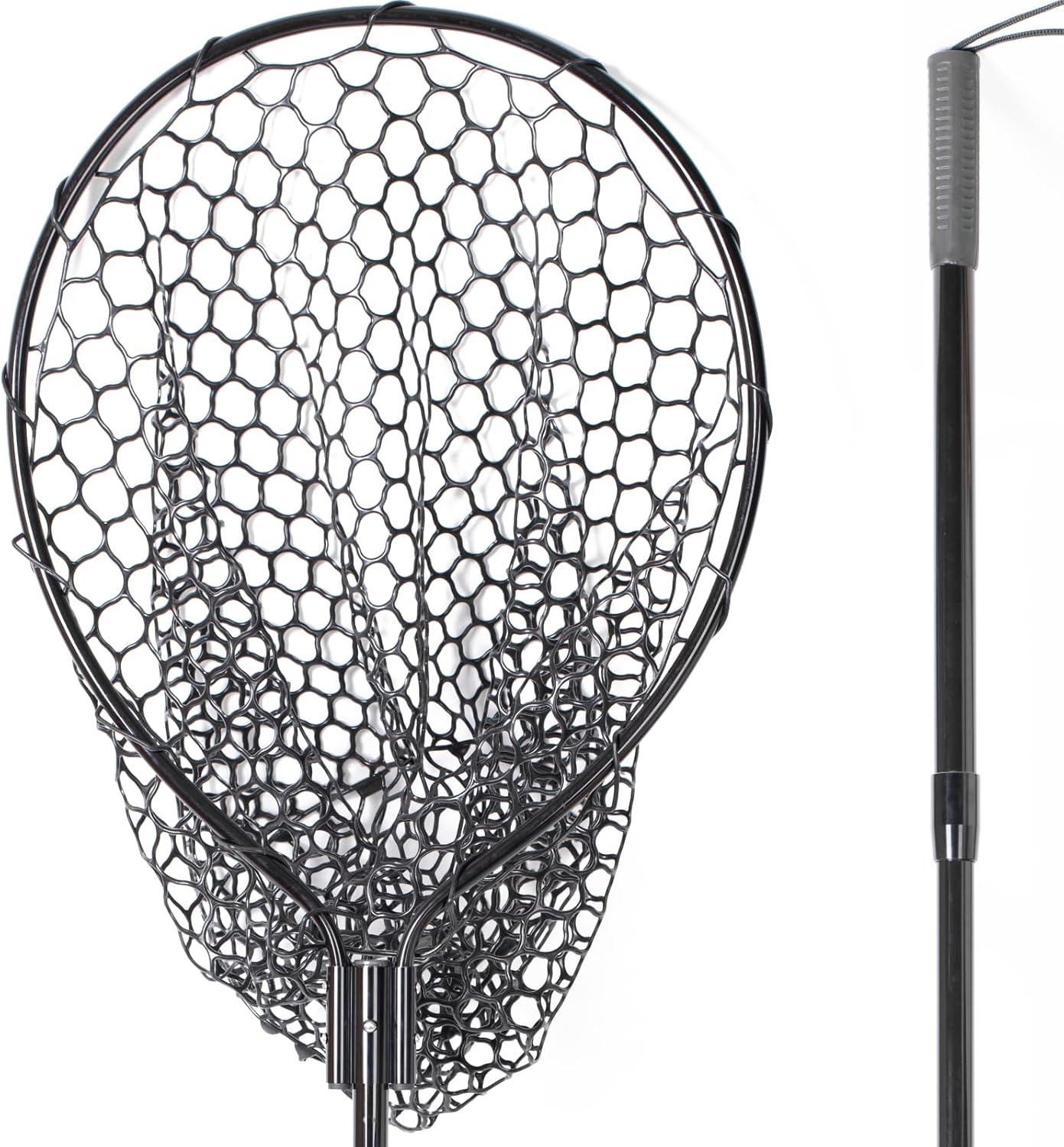 High Strength Large Landing Net - Fishing Net with Telescoping Handle and Soft Rubber Netting, Kayak/Fly Fishing Net - Length: 60″, Depth: 19.5″, Hoop: 23″ x 18″, Suitable for 1 & 2 Handed Use