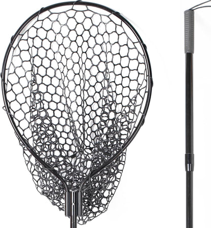 High Strength Large Landing Net - Fishing Net with Telescoping Handle and Soft Rubber Netting, Kayak/Fly Fishing Net - Length: 60″, Depth: 19.5″, Hoop: 23″ x 18″, Suitable for 1 & 2 Handed Use