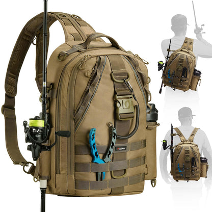 Piscifun Fishing Tackle Backpack with Rod & Gear Holder, Lightweight Outdoor Water-Resistant Fishing Shoulder Storage Bag