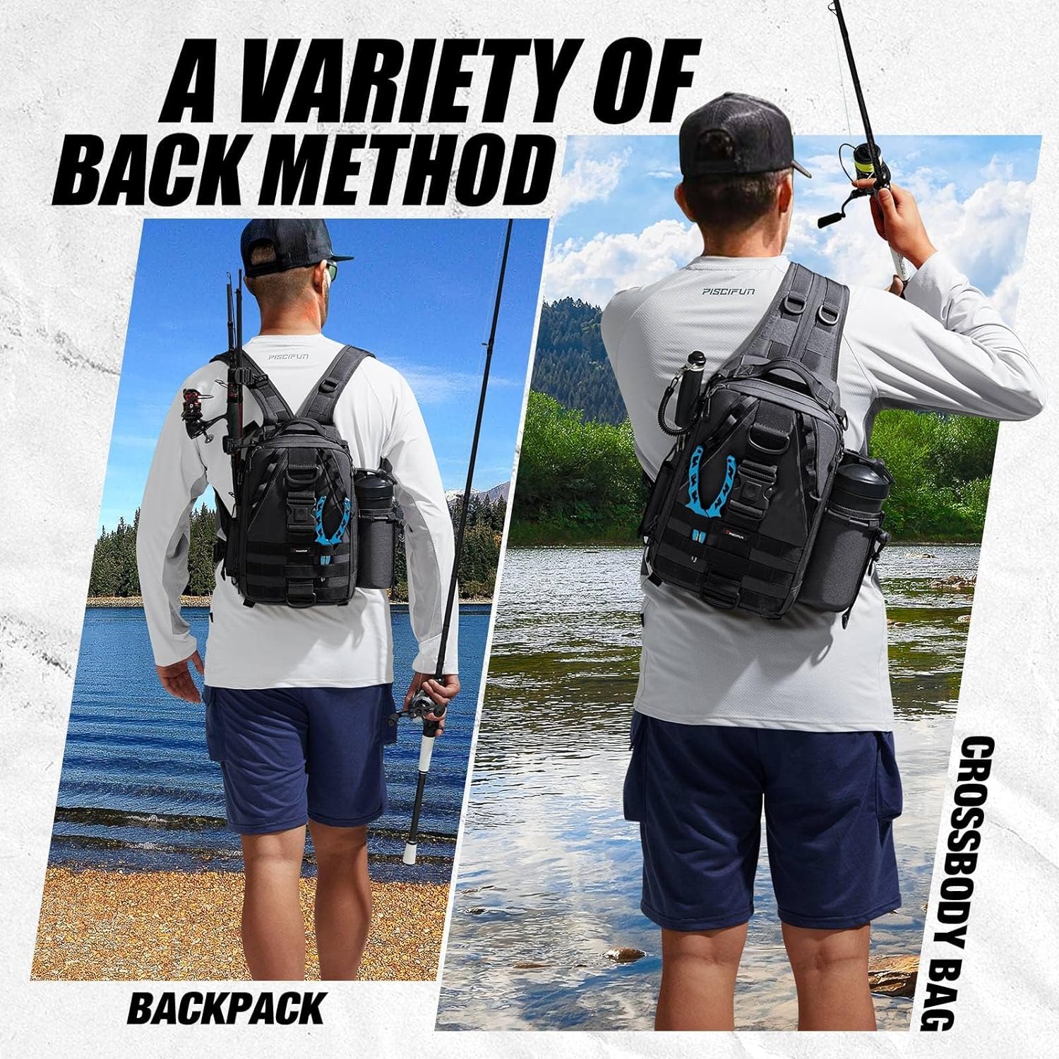 Piscifun Fishing Tackle Backpack with Rod & Gear Holder, Lightweight Outdoor Water-Resistant Fishing Shoulder Storage Bag