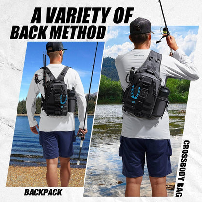 Piscifun Fishing Tackle Backpack with Rod & Gear Holder, Lightweight Outdoor Water-Resistant Fishing Shoulder Storage Bag